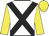 White, black cross belts, yellow sleeves and cap