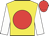 Yellow, red disc, white sleeves, red cap