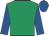 emerald green, royal blue sleeves and cap