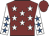 Maroon, white stars, white sleeves, royal blue stars, maroon cap