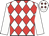 White & red diamonds, white sleeves, white cap, maroon diamonds