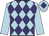 Light blue and purple diamonds, light blue sleeves, light blue cap, purple diamond