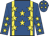 Royal blue, yellow braces, yellow stars