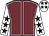 Garnet body, white seams, white arms, black stars, white cap, black stars
