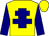 yellow, navy cross of lorraine, navy sleeves, yellow cap