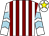 White and maroon stripes, white and light blue chevrons on sleeves, white cap, yellow star