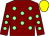 Maroon, light green spots, yellow cap