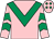 Pink, emerald green chevron, emerald green chevrons on sleeves, pink cap, emerald green diamonds