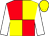 Red and yellow quartered, white sleeves, yellow cap