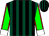 Black, dark green stripes, green sleeves, red seams,white cuffs