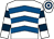 White, royal blue chevrons, white and dark blue hooped sleeves, white and royal blue hooped cap