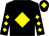 Black, yellow diamond, diamonds on sleeves, black cap, yellow diamond