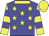 Blue, yellow stars, yellow and blue hooped sleeves, yellow collar and cap