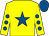 Yellow, royal blue star, yellow sleeves, royal blue spots, royal blue cap