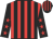 Black & red stripes, red stars on sleeves, striped cap