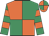 Emerald green & orange quartered, hooped sleeves, qtd cap
