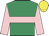 Emerald green, pink hoop & sleeves, yellow cap