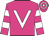 Magenta, white v bib, hooped sleeves and cap