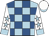 Light blue and royal blue checks,white sleeves,light blue stars and cuffs, white cap, light blue peak