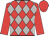 Red and light grey checked diamonds, red sleeves and cap