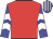 Red, blue and white chevrons sleeves, blue and white striped cap