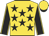 Gold, black stars, black sleeves, gold seams, gold cap, black peak