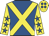 Royal blue, yellow cross belts, yellow sleeves, royal blue stars, yellow cap, royal blue spots