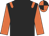 black, orange epaulettes, orange sleeves, quartered cap