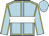 light blue, yellow seams, white hoop