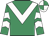 Emerald green, white chevron, chevrons on sleeves, white and emerald green quartered cap