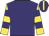 Purple, gold sleeves, purple hoops, purple cap with gold stripe