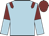 Light blue, maroon epaulets, maroon and light blue halved sleeves, maroon cap