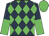 Dark Blue and Lime Green diamonds, dark blue sleeves, lime green halves, lime Green cap