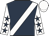 Dark blue, white sash, white sleeves, dark blue stars, white cap