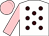 White, brown spots, pink sleeves and cap