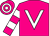 Magenta, white v bib, hooped sleeves and cap