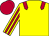 Yellow, scarlet epaulettes, striped sleeves, scarlet cap