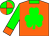 Orange, green shamrock, sleeves and collar, orange cuffs, quartered cap