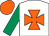 White, orange maltese cross, emerald green sleeves, orange cap