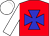 Red, blue maltese cross, white sleeves and cap
