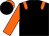 Black, orange epaulettes and sleeves, black cap, orange peak