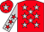 Red, silver stars, silver sleeves, red stars, red cap, silver star
