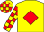 Yellow, red diamond, checked sleeves and cap