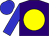 Purple, yellow spot, blue sleeves and cap