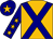 Old gold, navy crossed sashes, navy sleeves, old gold stars, navy cap, old gold star