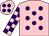 pink, purple spots, checked sleeves, pink cap, purple spots