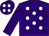 Purple, white spots, purple sleeves and cap, white spots