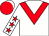 White, red chevron, white sleeves, red stars, red cap, white peak