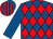 Royal blue and red checked diamonds, royal blue sleeves, striped cap