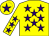 Yellow, purple stars, yellow cap, purple star